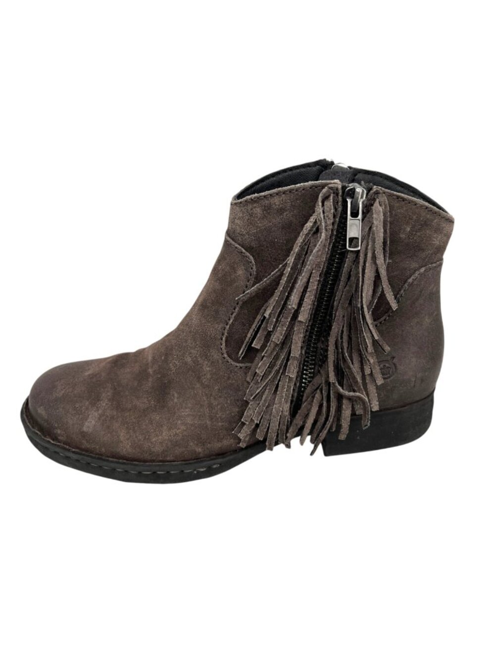 Born Kenia Gray Suede Fringe Ankle Boots Boho Western Southwest Size 8.5